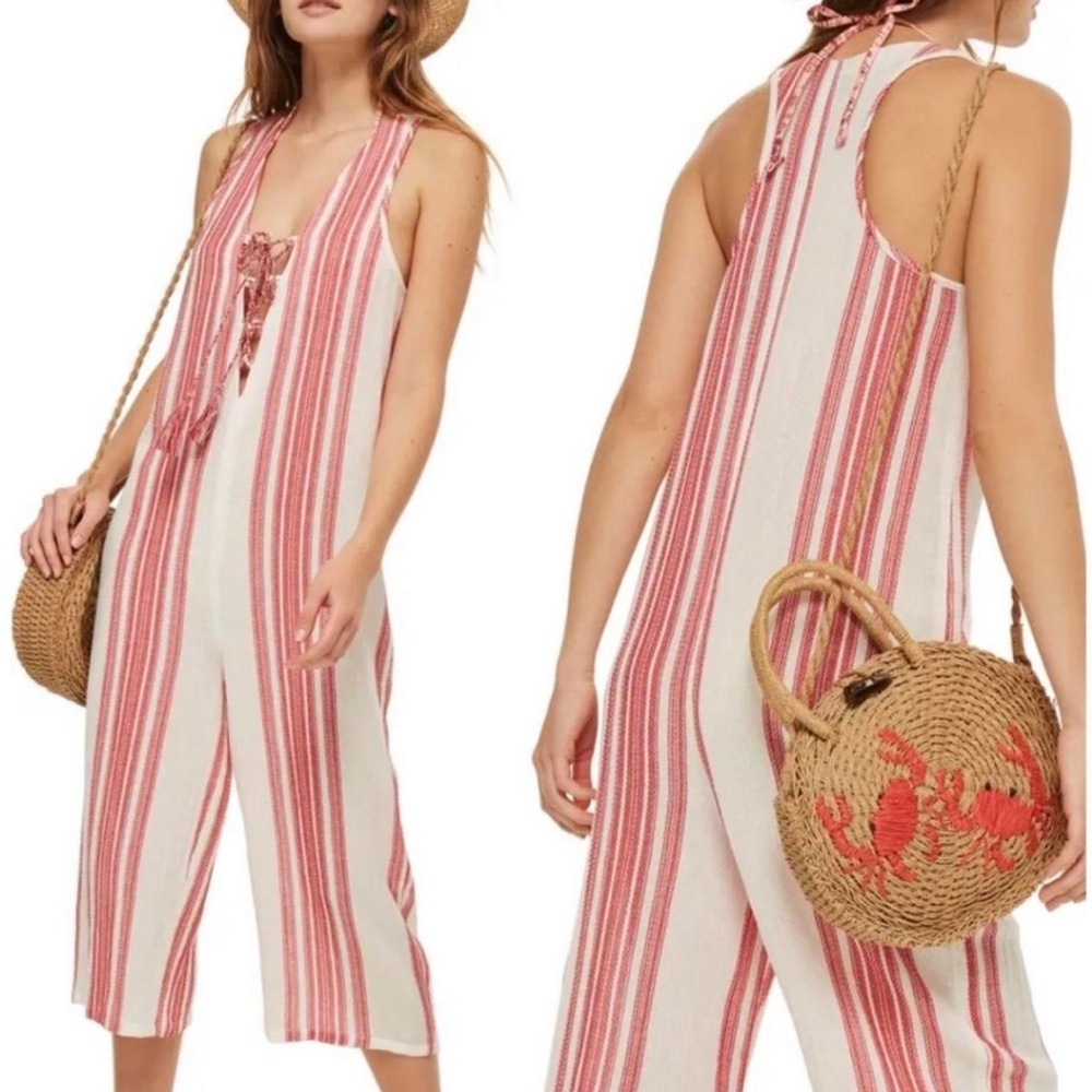 Topshop Red & Cream Stripe Romper/Cover Up ⛱️